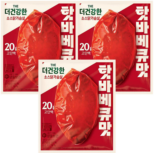 CJ 더건강한 소스닭가슴살 핫바베큐맛, 3개, 100g