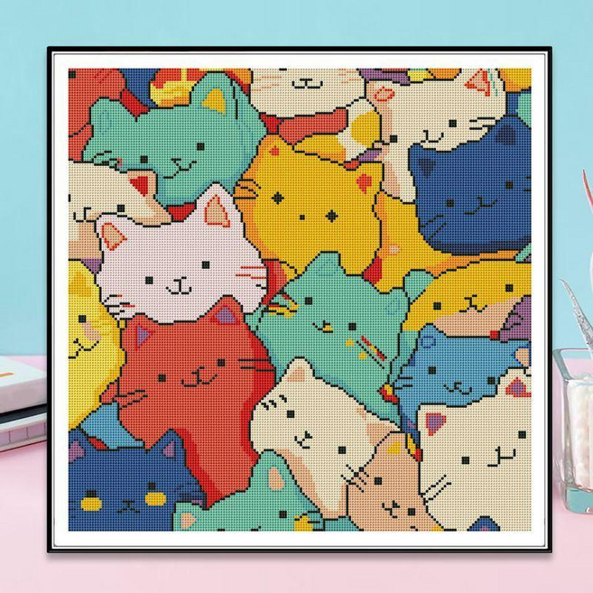 可愛貓咪印花十字繡 臥室裝飾 手工藝品, 1個