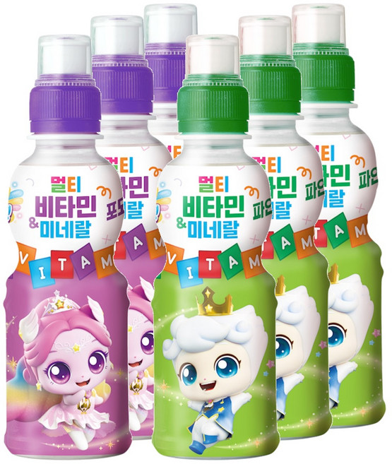 캐치티니핑 멀티비타민 미네랄 음료수 오로라 포도3개+왕자 파인애플3개, 12개, 200ml