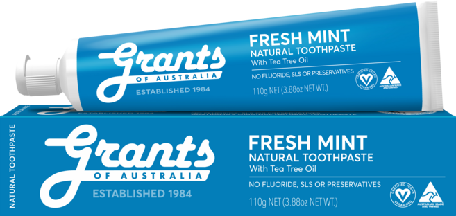 그란츠 오브 오스트레일리아 프레쉬민트 위드 티트리오일향 내추럴치약 침강탄산칼슘, 110g, 1개
