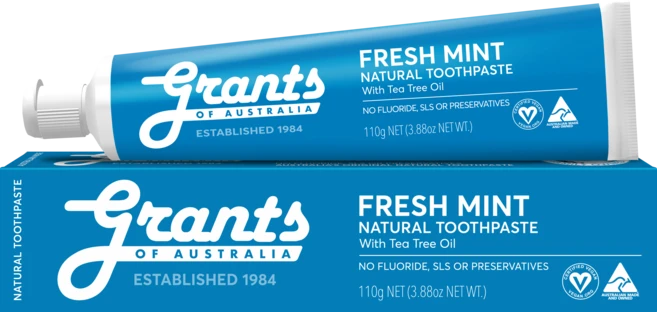 그란츠 오브 오스트레일리아 프레쉬민트 위드 티트리오일향 내추럴치약 침강탄산칼슘, 110g, 1개 - 쿠팡