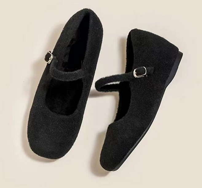 DANGZ 여성용 뽀글이 기모 플랫 슈즈 굽 3cm