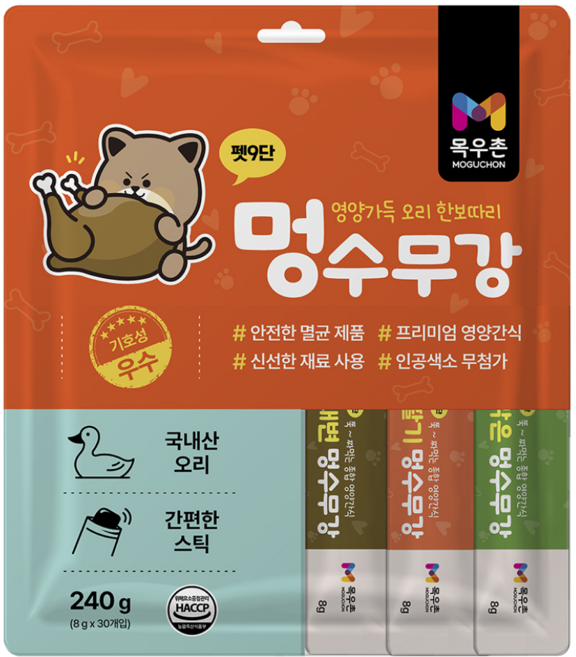 목우촌 펫9단 멍수무강 강아지 짜먹는 양갱 스틱, 1개, 240g, 오리