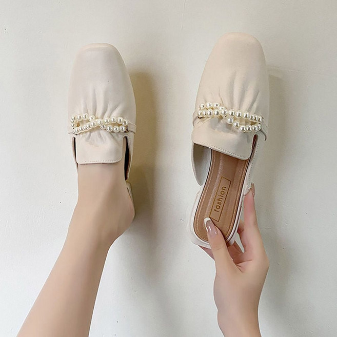 뮬슬리퍼 여성구두 리본 데일리 러블리 슈즈 진주장식