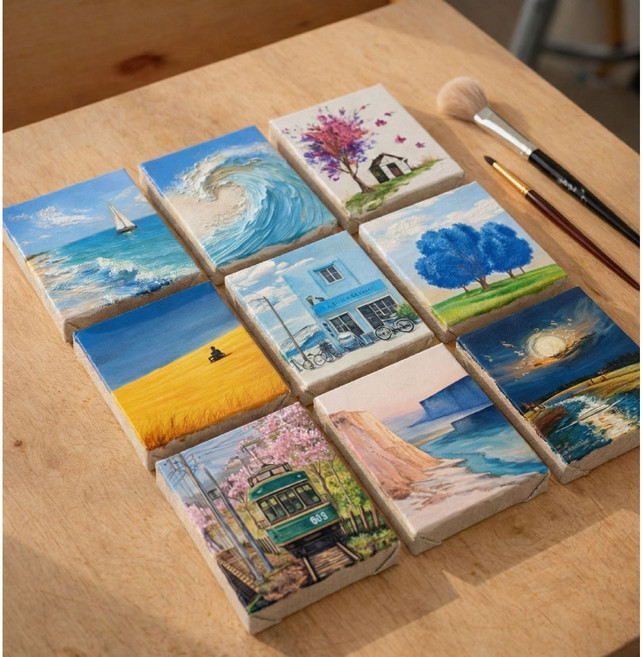 픽셀랩 미니 캔버스 이젤세트 풍경화 89종 10x10 유화 임파스토 인테리어 액자 UV인쇄 주문제작가능 소형액자 서양풍경화 풍경아트 파도 자연 바다그림 탁상 벽걸이 아이방액자