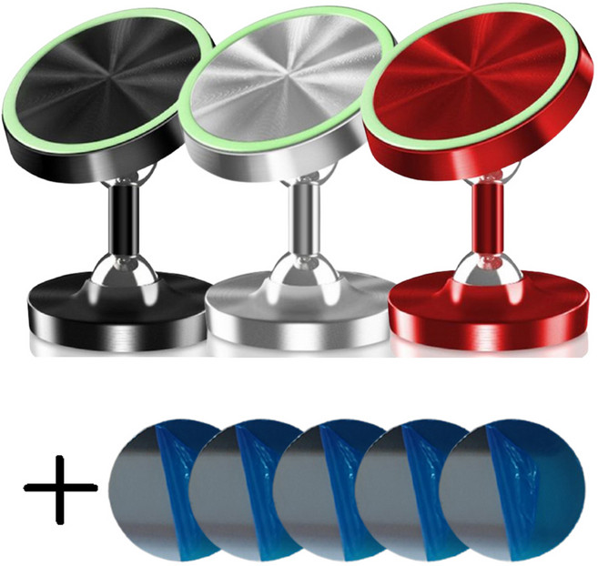 [셀러스토리] 차량용 휴대폰 핸드폰 미니 자석 메탈 거치대 스틸 플레이트 5개 포함 다용도 사무실 가정 책상 360도 회전 거치대, 1개, 블랙