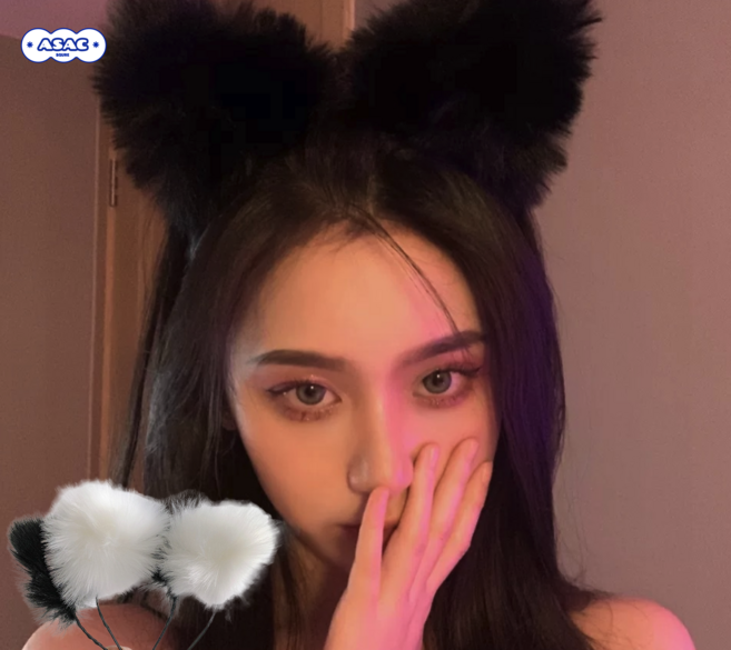 복실 고양이 풍성 귀 머리띠 아삭스퀘어 1+1, 블랙 + 화이트