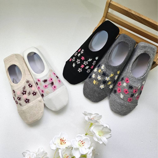 국산 여성 망사 플라워 미끄럼방지 덧신 5P세트 쫀쫀 매쉬 덧신