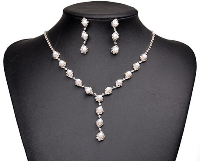 여성 파티 행사 공연 진주 드롭 목걸이 귀걸이 쥬얼리 2종 세트 A1818