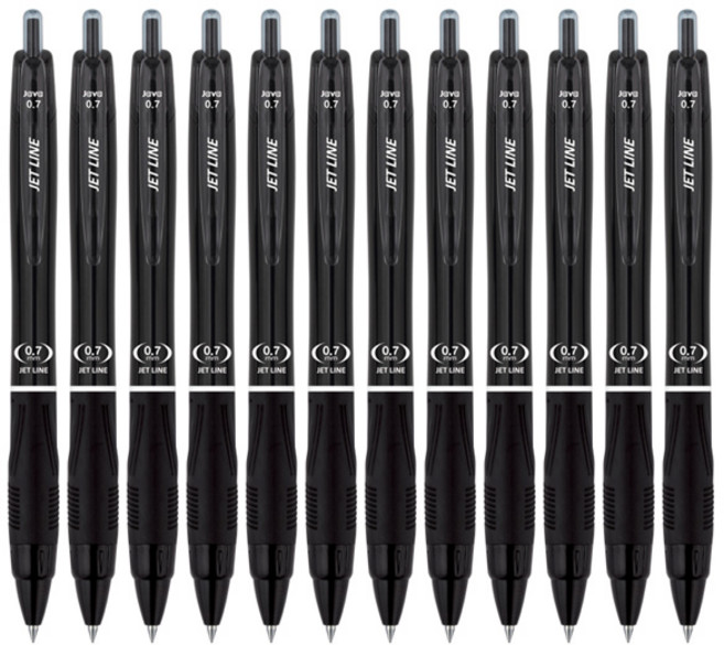 자바 제트라인 초저점도 볼펜 1다스(12자루), 1개, 0.7mm-검정(12P)