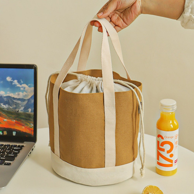 AREEZEN 보온보냉 도시락가방 직장인 넉넉한 런치백 피크닉 캔버스 방수 예쁜 보냉백, 브라운, 1개