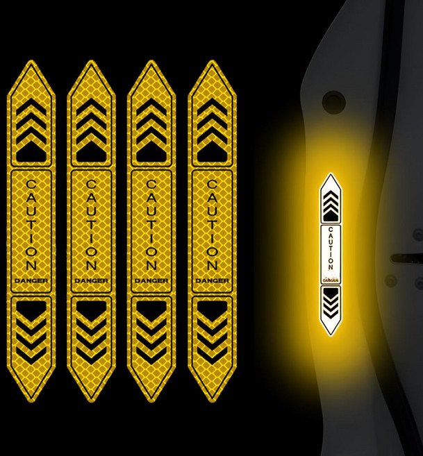 데일리앳 14cm 롱타입 자동차 도어 반사 스티커, 옐로우, 4개