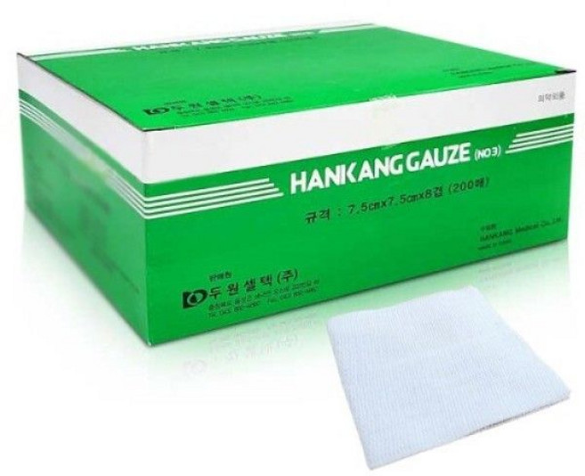 한강 거즈 3인치 (7.5cm x 7.5cm 8겹) 200매 - 가아제, 1개