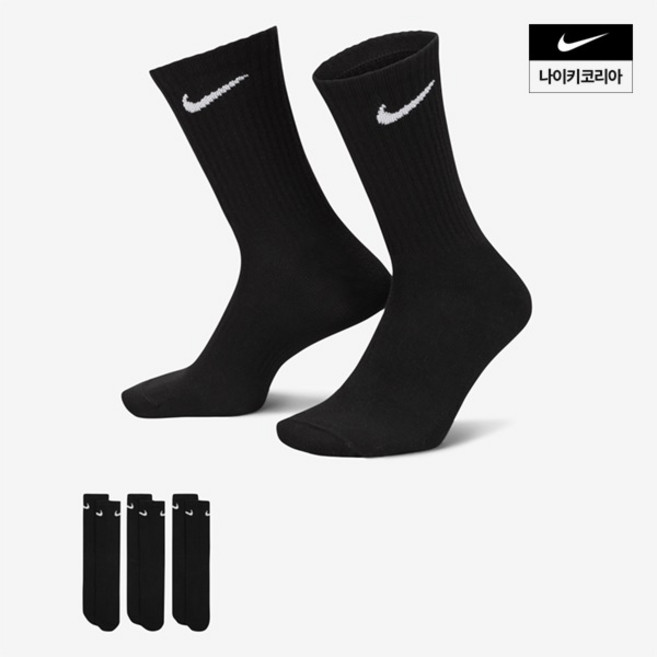 나이키 NIKE 에브리데이 라이트웨이트 트레이닝 크루 삭스 3켤레 SX7676-010, 24, 기타