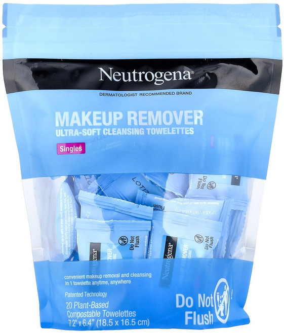 Neutrogena 메이크업 리무버 울트라 소프트 클렌징 티슈 개별 포장 20매의 식물성 자연 분해 티슈 Neutrogena (뉴트로지나), Neutrogena, 메이크업 리무버, 울트라 소프트, 1