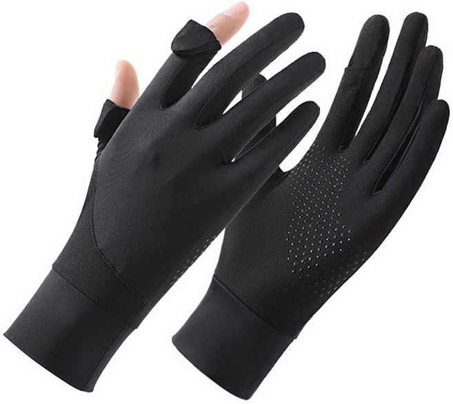 여름 자외선차단 쿨 매쉬장갑 논슬립 햇빛차단 쿨토시 팔토시 운전 등산 핑거오픈, 블랙, 1세트