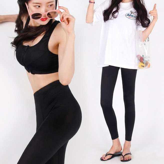 (1+1) 여성 아이스 냉감 쿨링 빅사이즈 여름 9부 쿨레깅스 2장세트