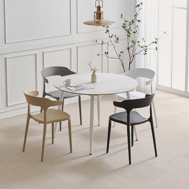 라로퍼니처 헤븐리 1050 원형 포세린 통 세라믹 식탁 세트, 일반의자 4, 베이지 4