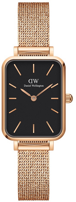Daniel Wellington DW 麥穗式金屬編織小方錶 玫瑰金