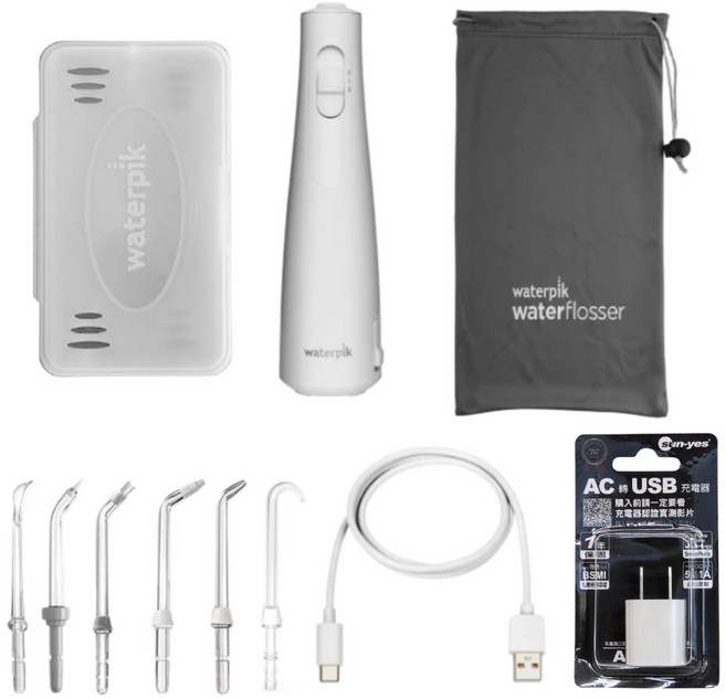 Waterpik 沖牙機 雙機組 桌上型與手持式, WF21標配含6噴頭-夾鏈袋包裝, 白, WF21