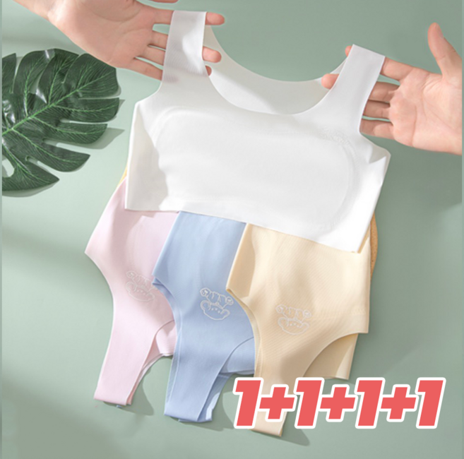 답답함 없는 주니어 노와이어 일체형 성장기 브라 4종세트