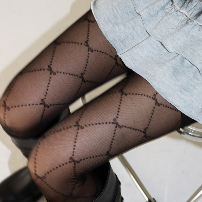 블루씨티 다이아 미니리본 패턴 시스루 팬티 스타킹