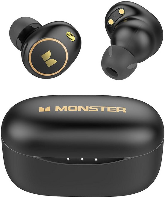 MONSTER ACHIEVE 300 AIRLINKS 시간 블랙 마이크 컨트롤 이어 블루투스 터치 클리어 충전 포함 헤드폰 스테레오 케이스 3인치 이어버드 재생 내장 무선 32시간