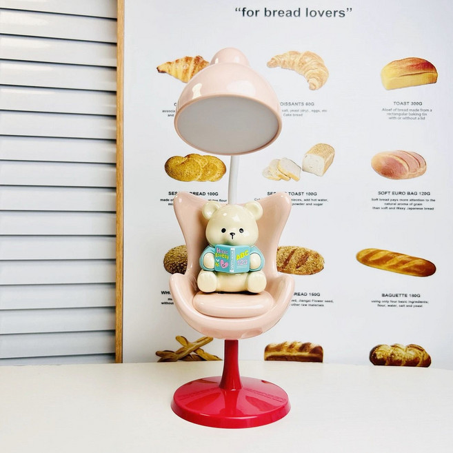 可愛卡通萌熊檯燈 學生宿舍學習用檯燈, 1個, 卡通萌熊臺燈-粉玉桂狗包裝（送禮袋賀卡）