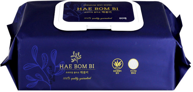 해봄비 프리미엄 물티슈 60매 캡형 정말 두껍고 넓은 특대 물티슈 1장 20cm x 30cm 총 590g, 60개입, 10개