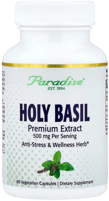 Paradise Herbs 홀리 바질 베지 캡슐 60정(캡슐 1정당 250mg) Herbs (파라다이스 허브), Paradise Herbs, 홀리 바질, 베지 캡슐 6, 1개, 60정 - 쿠팡