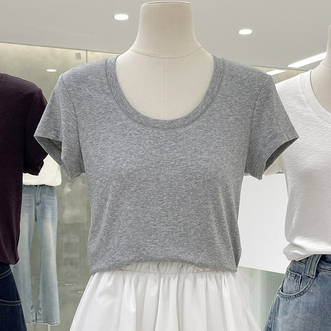 소노바 가을 이너 여성 U넥 슬림핏 반팔티 베이직 레이어드 티셔츠