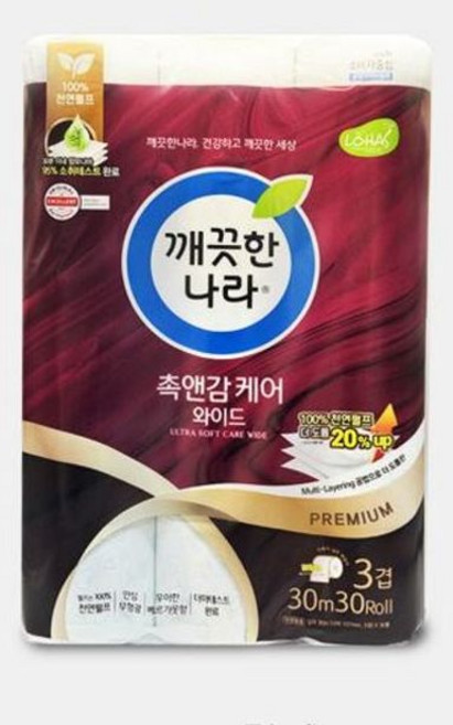 깨끗한나라 촉감앤케어 와이드 30m 30롤 화장지 휴지, 1세트