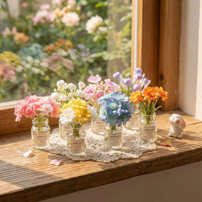 인테리어 미니 조화 소품 토끼 피규어 화병 세트 차량용 사무실 소품 꾸미기, 1