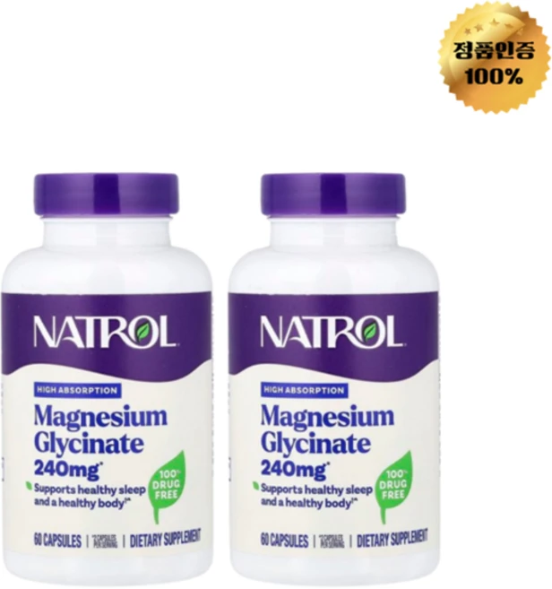 1+1 나트롤 마그네슘 글리신산 고흡수 240mg 캡슐 60정, 2개 - 쿠팡