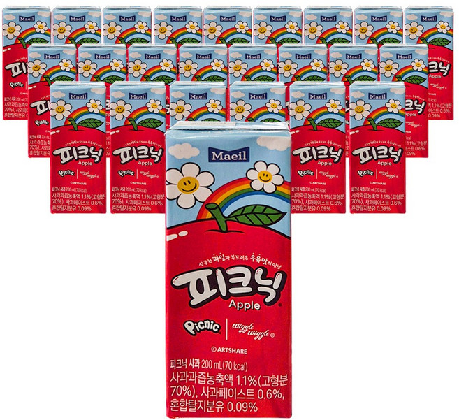 매일유업 피크닉 사과 200ml 24개입 한박스 과일주스 사무실음료, 24개