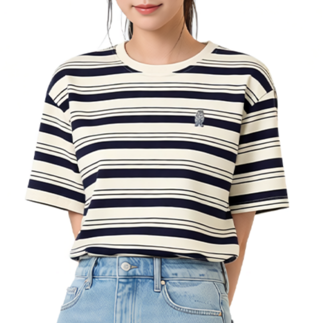 오우하하 여성 반팔티 곰돌이 스트라이프