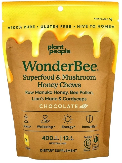 Plant People wonderBee 슈퍼 푸드 및 버섯 허니 츄 초콜릿맛 30개, 1개 - 쿠팡
