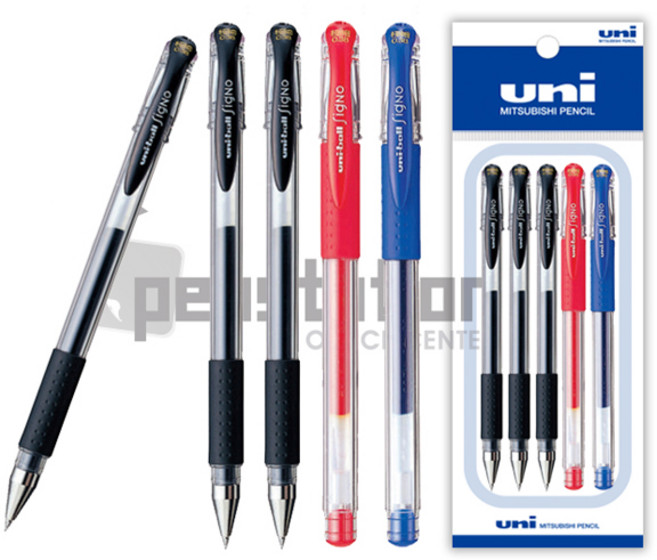 uni 시그노 볼펜 UM-151 0.38mm 흑색/청색/적색 5개 세트, 0.38mm 블랙 3개+레드 1개+블루 1개 세트