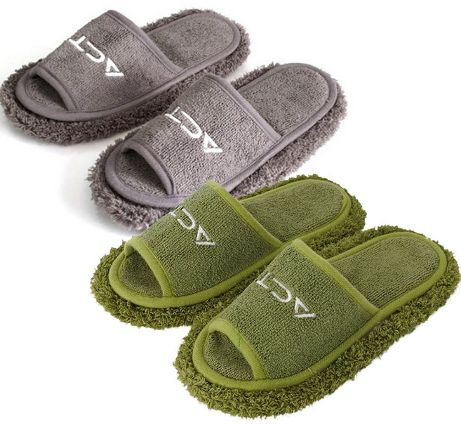 에이스샵_극세사 청소슬리퍼 / 리필 걸레 1+1 걸레슬리퍼 층간소음 발걸레 거실화, 청소슬리퍼(그레이1+그린1), 1개