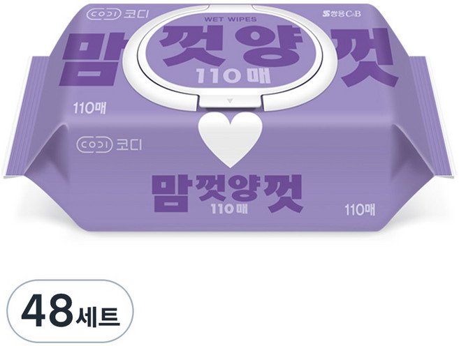 코디 맘껏양껏 물티슈 캡형, 35g, 110매, 48개
