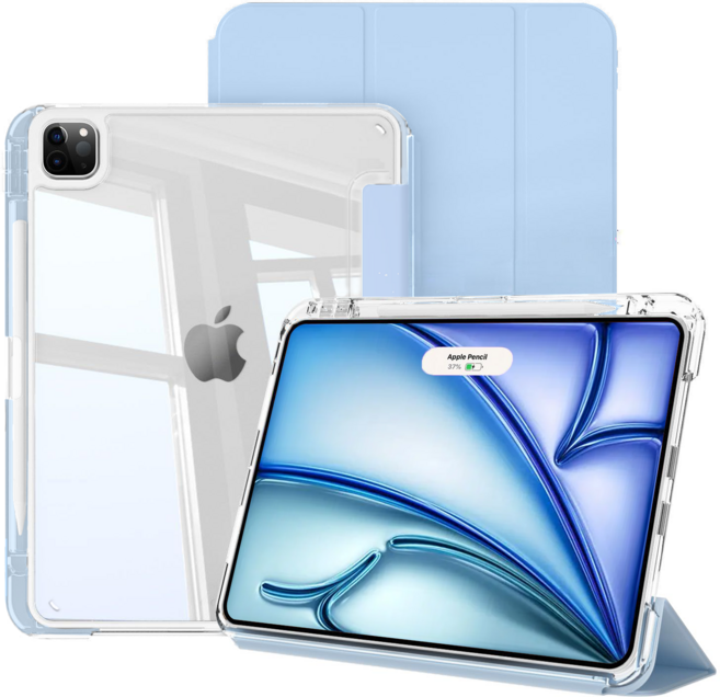 헤미션 아이패드 펜슬 수납 클리어 범퍼 스마트커버 태블릿 케이스 에어8/7/6 프로8/7/6/5/4/3세대 11/13인치, 스카이, 1개