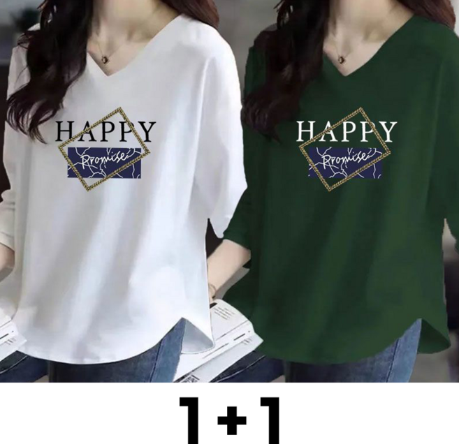 메인워크 1+1 여성 브이넥 긴팔 티셔츠 봄가을 간절기 스판 순면 데일리 패션 루즈핏 캐주얼 아우터 상의 2매입