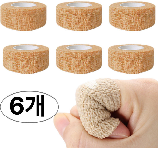 우아한클릭 자가점착 탄력밴드 스포츠 테이프 베이지 2.5cm, 6개