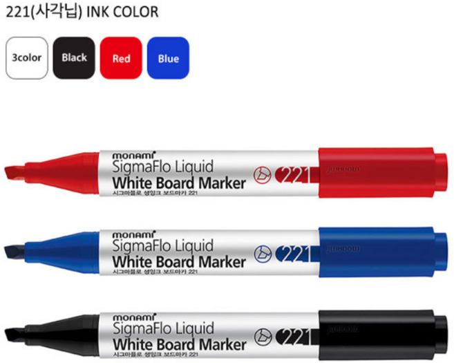 LABU 모나미 시그마플로 생잉크 보드마카, 221 사각닙(블랙+블루+레드), 1팩