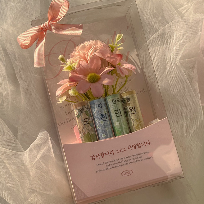 몽실이네 어버이날 부모님 꽃 선물 카네이션 용돈박스 서프라이즈 비누꽃 오천만원 센스선물, 1개, 핑크