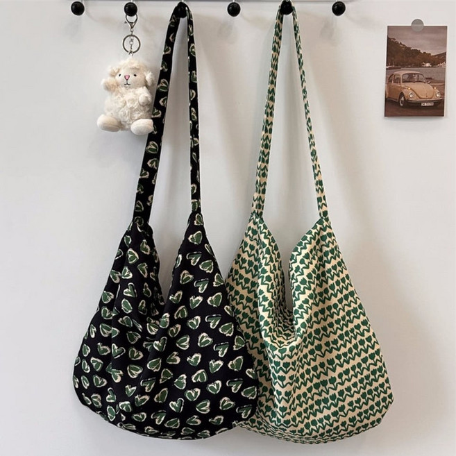 EasyHomey 빈티지 레트로 플라워 하트 에코백 가벼운 연예인 숄더백