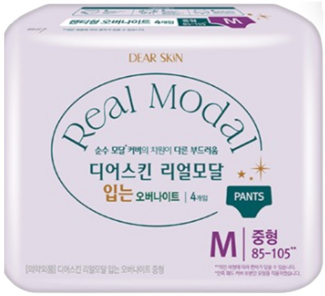 디어스킨 리얼모달 입는 오버나이트, 중형, 4개입, 28개