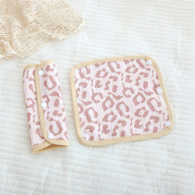 四層紗背帶口水巾 R96001, 粉豹紋, 1個