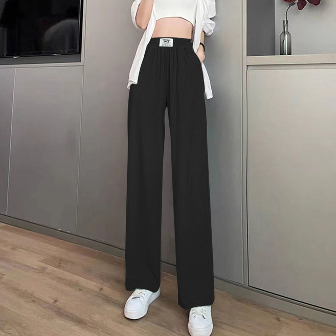 【超高CP值】冰絲窄版闊腿褲女夏季薄款2024新款高腰垂感針織休閒直筒春秋褲子