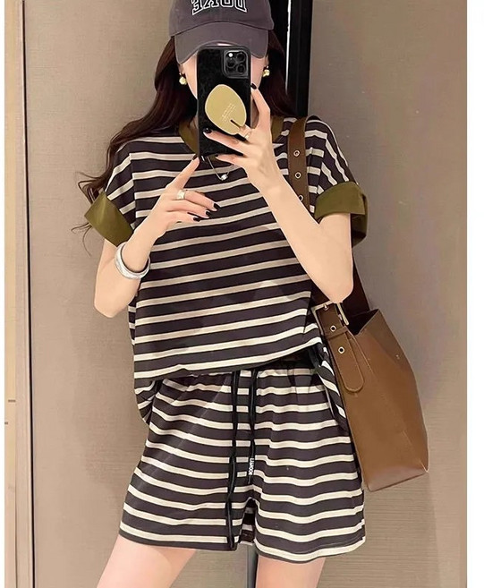 Sealang 여성 캐주얼 여름 투피스 반팔 티셔츠 반바지 세트 cong0408AJ8